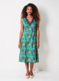 Rochie midi imprimeu floral fără mâneci albastru LALITA femeie