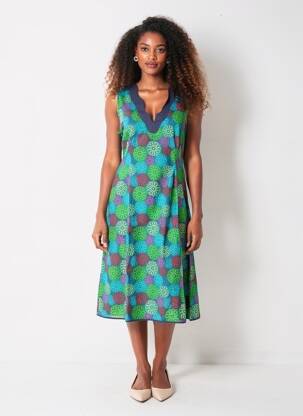 Rochie midi imprimeu floral fără mâneci albastru LALITA femeie