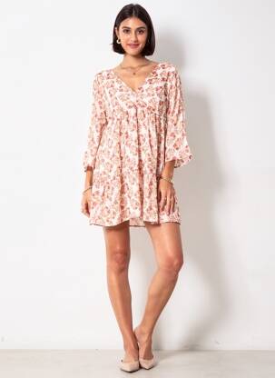 Rochie scurtă croială fluidă mâneci 3/4 portocaliu LA PETITE ETOILE femeie