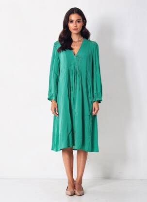 Rochie midi croială fluidă mâneci lungi verde FREEMAN T.PORTER femeie