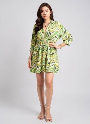 Rochie scurtă mâneci 3/4 mâneci 3/4 verde FREEMAN T.PORTER femeie