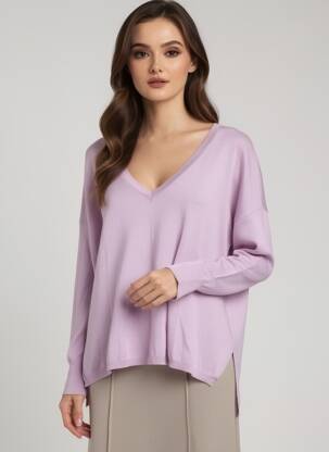 Pulover guler în v mâneci lungi violet GRACE & MILA femeie
