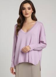 Pulover guler în v mâneci lungi violet GRACE & MILA femeie