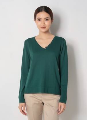 Pulover guler în v mâneci lungi verde FREEMAN T.PORTER femeie