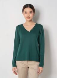 Pulover guler în v mâneci lungi verde FREEMAN T.PORTER femeie