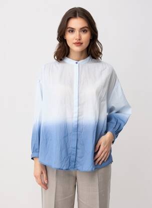 Cămașă țesătură poplin mâneci 3/4 albastru POM AMSTERDAM femeie