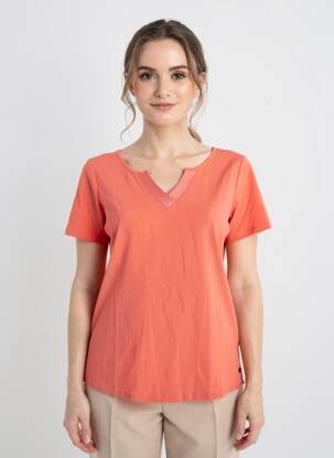 Tricou guler în v mâneci scurte portocalie GARCIA femeie