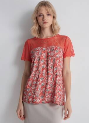 Top țesătură crep mâneci scurte roșu GRACE & MILA femeie