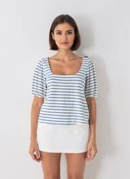 Tricou croială dreaptă mâneci 3/4 albastru GRACE & MILA femeie