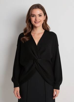 Pulover guler în v mâneci lungi negru COMPAÑIA FANTASTICA femeie