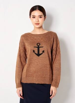 Pulover elasticitate mâneci lungi maro BREIZH ANGEL femeie