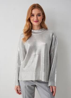 Pulover croială cambrată mâneci lungi argintiu COMPAÑIA FANTASTICA femeie