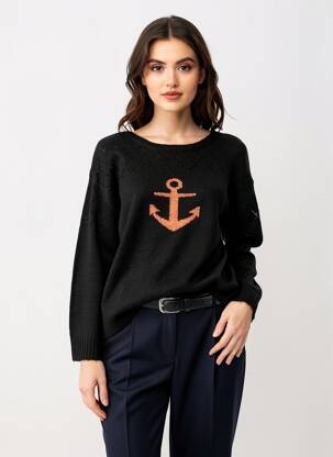 Pulover elasticitate mâneci lungi negru BREIZH ANGEL femeie