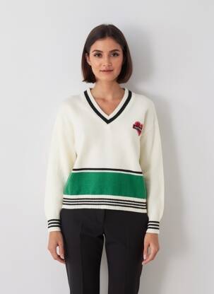 Pulover guler în v mâneci lungi bej CHERRY PARIS femeie