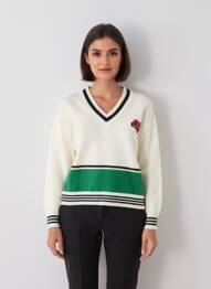 Pulover guler în v mâneci lungi bej CHERRY PARIS femeie