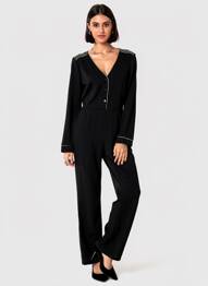 Salopetă-pantalon țesătură crep mâneci lungi negru CHERRY PARIS femeie