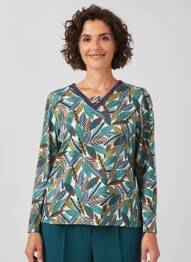 Tricou imprimeu fantezie mâneci lungi albastru IMPULSION femeie