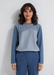 Pulover țesătură melanj mâneci lungi albastru OMC femeie