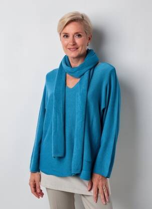 Pulover tunică elasticitate mâneci lungi albastru ATLANTA femeie