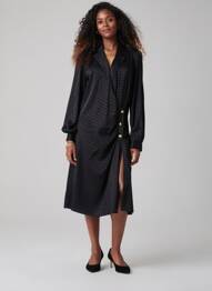 Rochie midi imprimeu fantezie mâneci lungi negru SALSA femeie