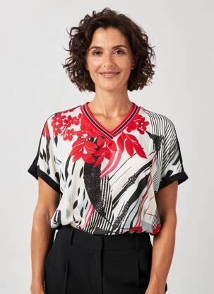 Tricou imprimeu fantezie mâneci scurte negru OLSEN femeie