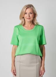 Tricou croială dreaptă mâneci scurte verde RABE femeie