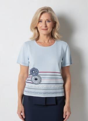 Tricou imprimeu fantezie mâneci scurte albastru RODAM femeie