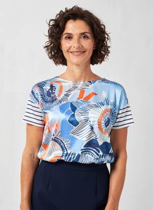 Tricou imprimeu fantezie mâneci scurte albastru RABE femeie