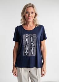 Tricou croială dreaptă mâneci scurte albastru FINETTE femeie