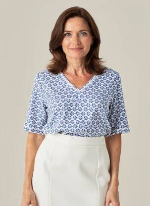 Tricou imprimeu fantezie mâneci scurte albastru OLSEN femeie