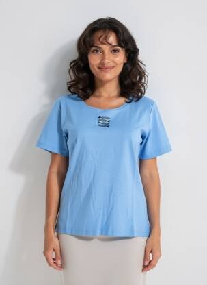 Tricou serigrafie flockată mâneci scurte albastru ARMOR LUX femeie