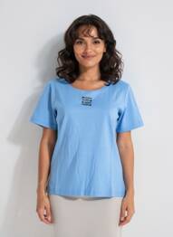 Tricou serigrafie flockată mâneci scurte albastru ARMOR LUX femeie