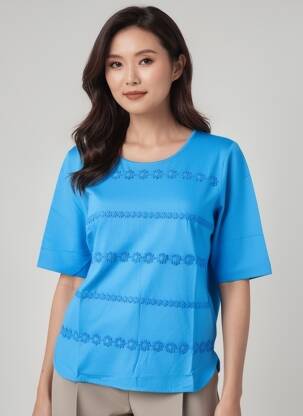 Tricou croială dreaptă mâneci scurte albastru RABE femeie