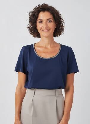 Tricou croială dreaptă mâneci scurte albastru CONCEPT K femeie