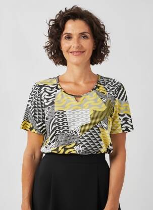 Tricou imprimeu fantezie mâneci scurte negru PAUPORTÉ femeie