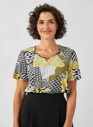 Tricou imprimeu fantezie mâneci scurte negru PAUPORTÉ femeie