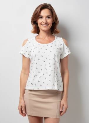 Tricou imprimeu fantezie mâneci scurte alb PAUPORTÉ femeie