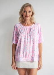 Tricou imprimeu fantezie mâneci scurte roz RABE femeie