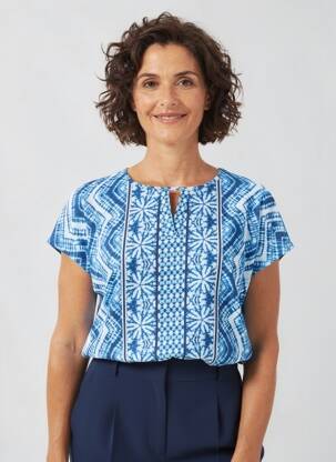 Tricou imprimeu fantezie mâneci scurte albastru OLSEN femeie