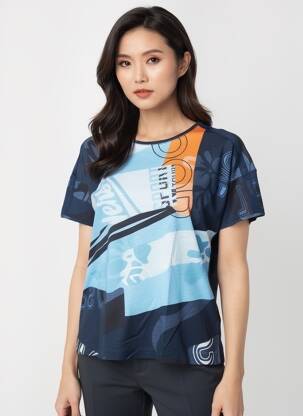 Tricou imprimeu fantezie mâneci scurte albastru RABE femeie