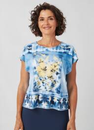 Tricou imprimeu fantezie mâneci scurte albastru THOMAS RABE femeie