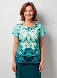 Tricou imprimeu fantezie mâneci scurte verde OLSEN femeie