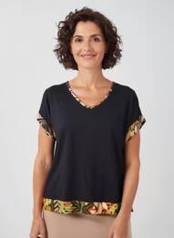 Tricou croială dreaptă mâneci scurte negru QUATRE VINGT JOURS femeie