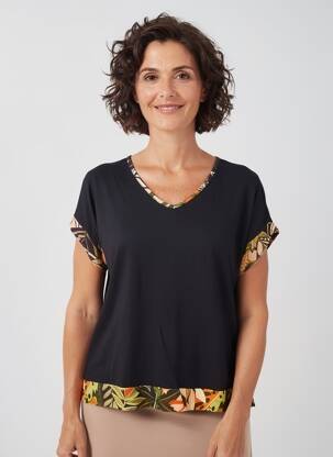 Tricou croială dreaptă mâneci scurte negru QUATRE VINGT JOURS femeie