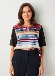 Tricou imprimeu fantezie mâneci scurte negru QUATRE VINGT JOURS femeie