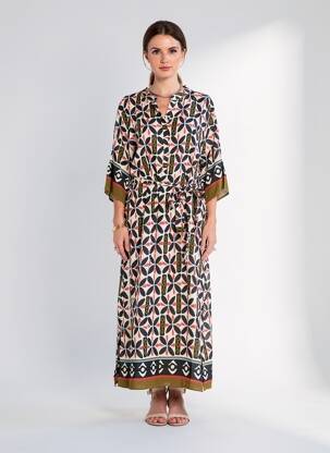 Rochie lungă imprimeu fantezie mâneci 3/4 negru SOYACONCEPT femeie