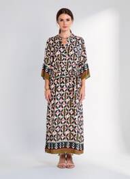 Rochie lungă imprimeu fantezie mâneci 3/4 negru SOYACONCEPT femeie