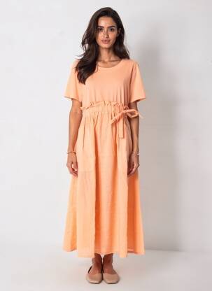 Rochie lungă mâneci scurte mâneci scurte portocaliu GG LUXE femeie