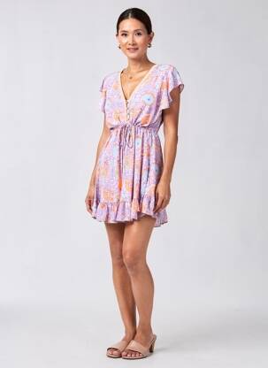 Rochie scurtă croială evazată mâneci scurte violet ISLA BONITA femeie