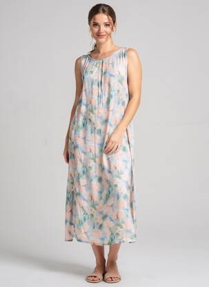 Rochie lungă imprimeu fantezie fără mâneci roz COUTURIST femeie